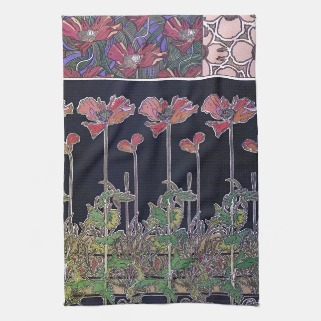 Blume im Jugendstil, Mucha Geschirrtuch (Vertikal)