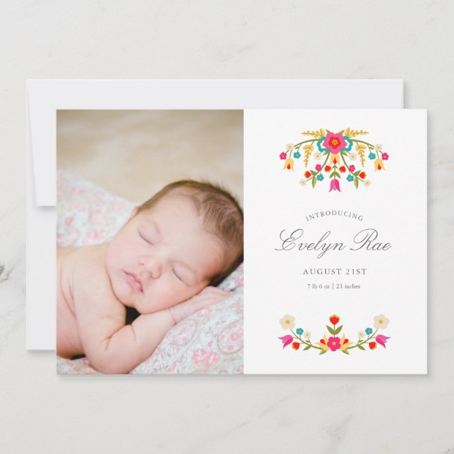 Blume im Land Geburtsankündigung Ankündigung (Vorderseite)