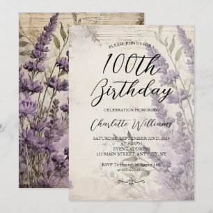 Blume im Lavendel 100. Geburtstag Einladung