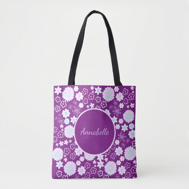 Blume im Lila Blumenmuster mit benutzerdefinierten Tasche (Vorderseite)