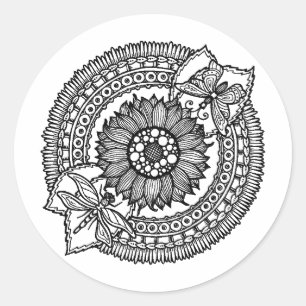 Blume im Mandala Runder Aufkleber
