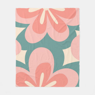 Blume im Retro-Stil in Rosa und Türkis Fleecedecke