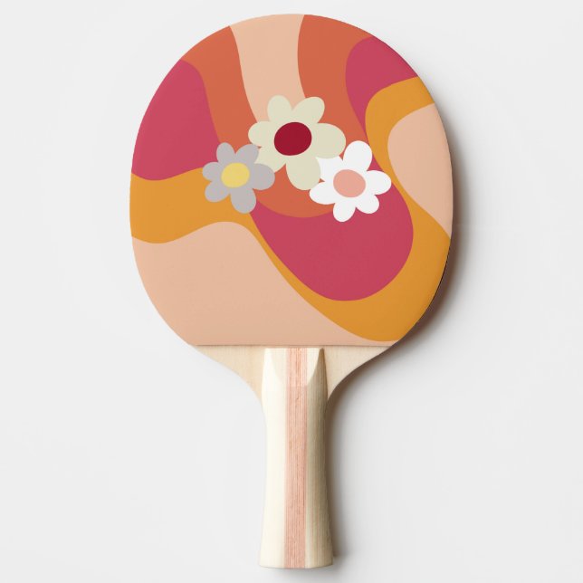 Blume im Retrostil Tischtennis Schläger (Vorderseite)