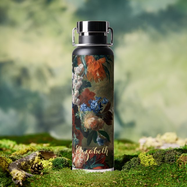 Blume Imitate Gold Mit Monogramm Vintage Kunst Trinkflasche (Flowers Faux Gold Monogrammed Vintage Floral Art Water Bottle)