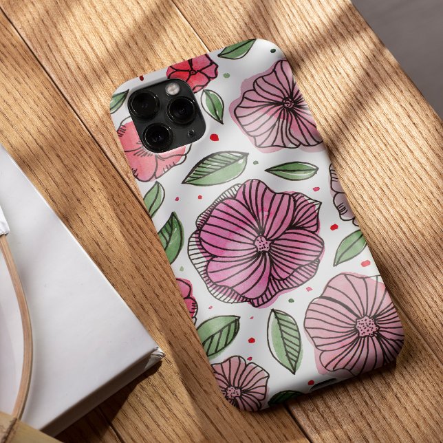 Blume in Aquarell und Tinte - Rosa und Grün Case-Mate iPhone Hülle (Von Creator hochgeladen)