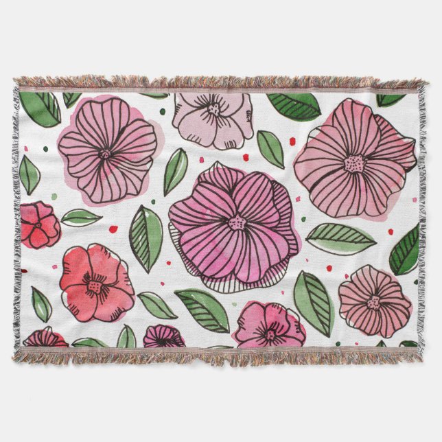 Blume in Aquarell und Tinte - Rosa und Grün Decke (Vorderseite)