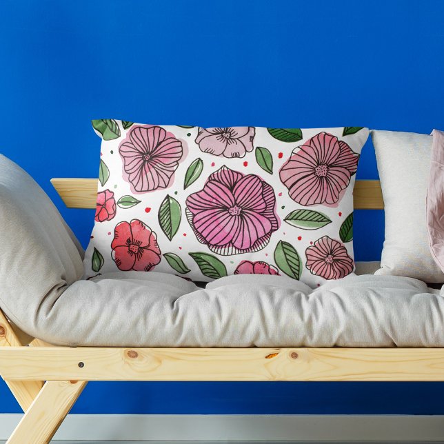 Blume in Aquarell und Tinte - Rosa und Grün Dekokissen (Von Creator hochgeladen)