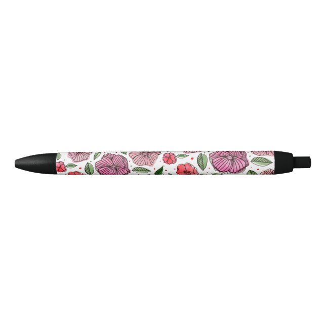 Blume in Aquarell und Tinte - Rosa und Grün Kugelschreiber (Vorderseite)