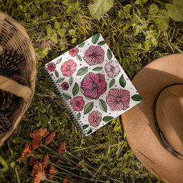Blume in Aquarell und Tinte - Rosa und Grün Notizblock