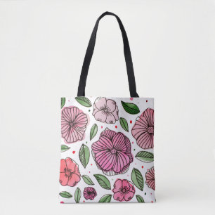 Blume in Aquarell und Tinte - Rosa und Grün Tasche