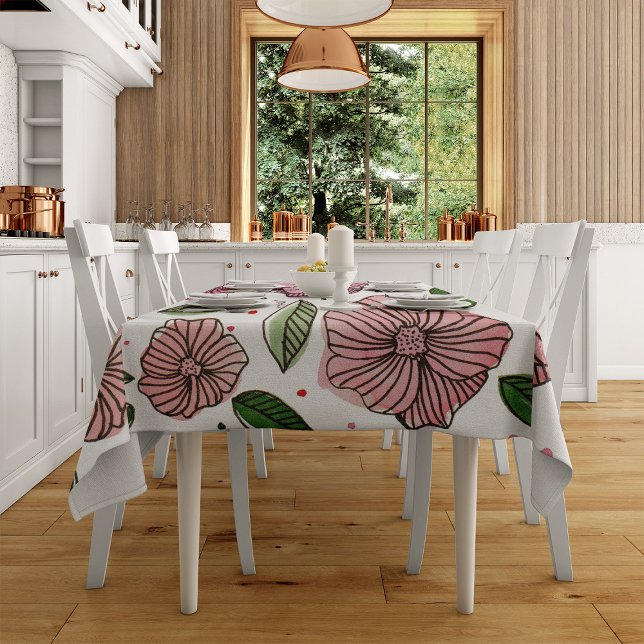 Blume in Aquarell und Tinte - Rosa und Grün Tischdecke (Von Creator hochgeladen)