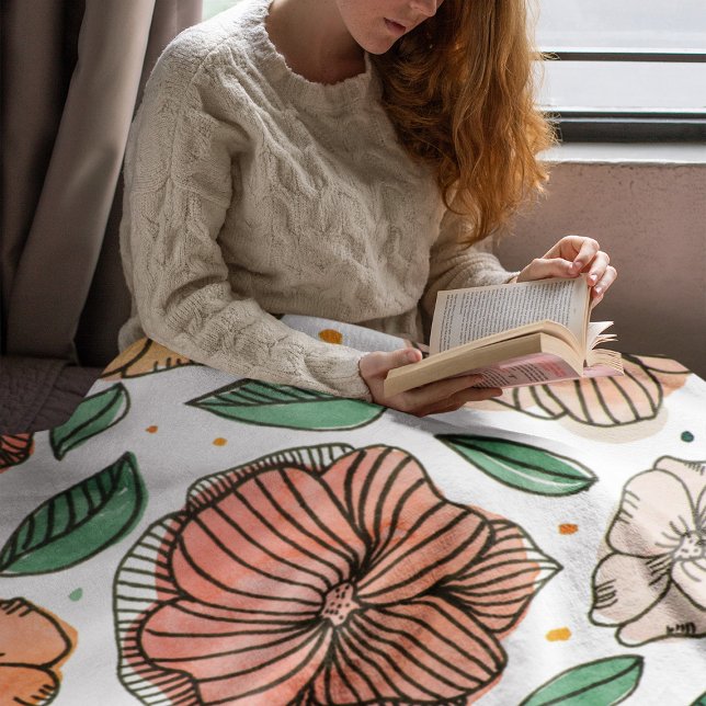 Blume in Aquarell und Tinte - Vintag Fleecedecke (Von Creator hochgeladen)