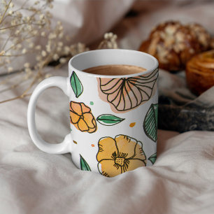 Blume in Aquarell und Tinte - Vintag Kaffeetasse