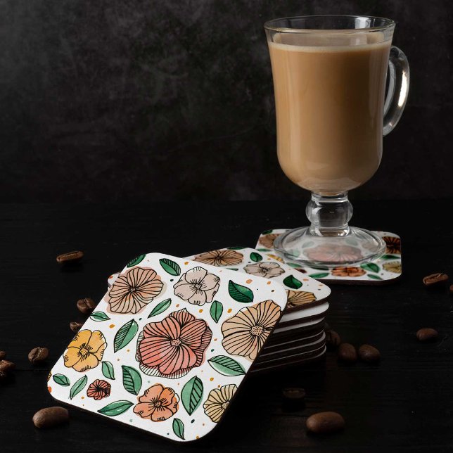 Blume in Aquarell und Tinte - Vintag Rechteckiger Pappuntersetzer (Von Creator hochgeladen)