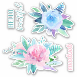 Blume in Aquarellblau und Rosa. blumenreich Aufkleber