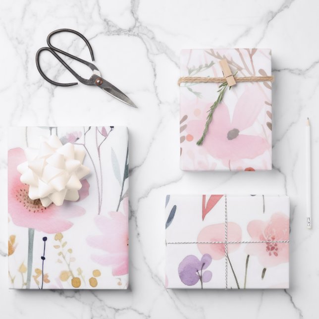 Blume in Aquarellfarbe Geschenkpapier Set (Vorderseite)