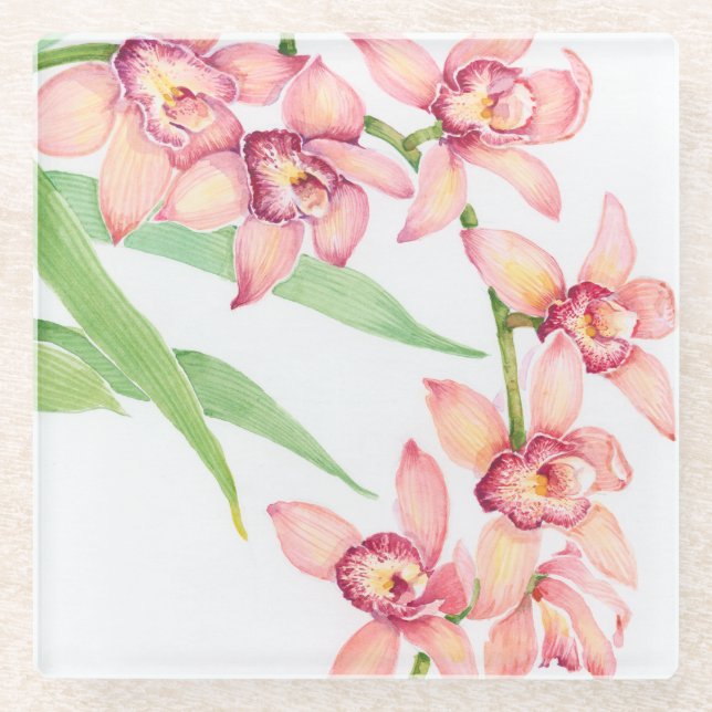 Blume in Aquarellfarbe Glasuntersetzer (Vorderseite)