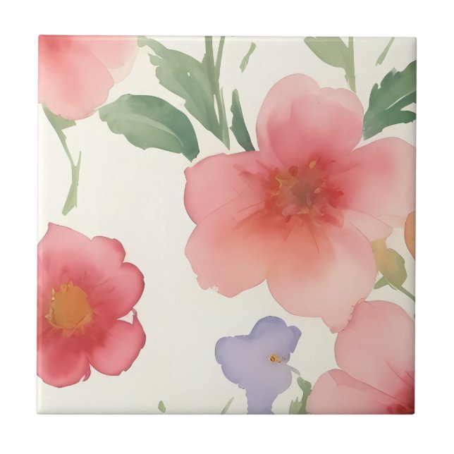 Blume in Aquarellfarben Große Druckfarben Blau Fliese (Vorderseite)