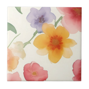 Blume in Aquarellfarben Große Druckflora auf Weiß Fliese