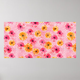 Blume in Aquarellfarben, rosa und gelb Poster