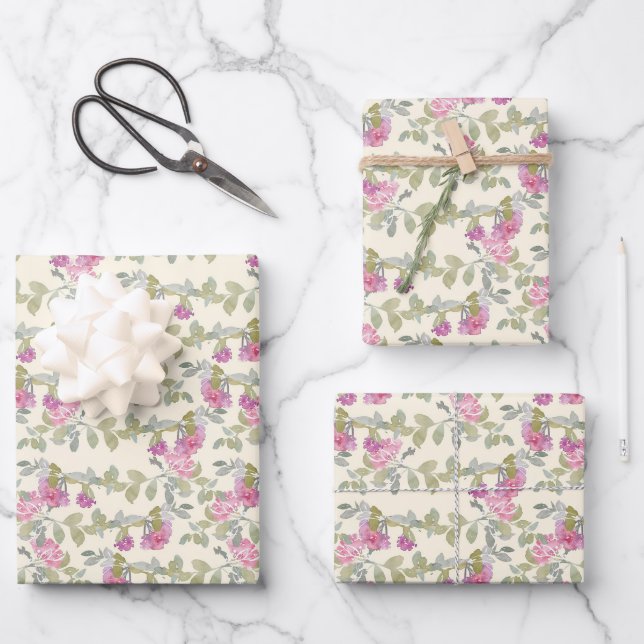 Blume in Aquarellfarben, rosa Wrapping Paper Sheet Geschenkpapier Set (Vorderseite)