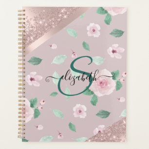 Blume in Aquarellfarben Rose Gold Monogramm Planer