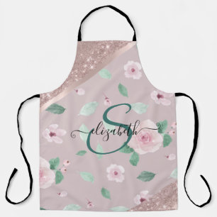 Blume in Aquarellfarben Rose Gold Monogramm Schürze