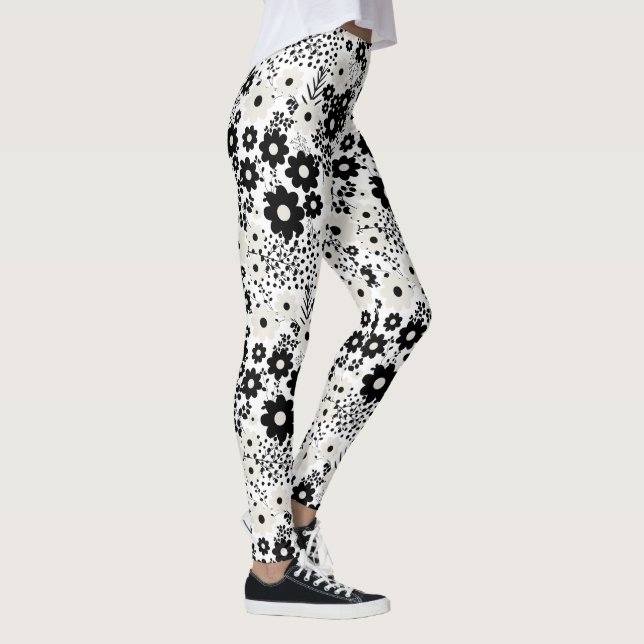 Blume in Beige und Schwarz Leggings (Rechts)