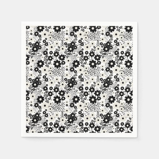 Blume in Beige und Schwarz Serviette (Vorderseite)