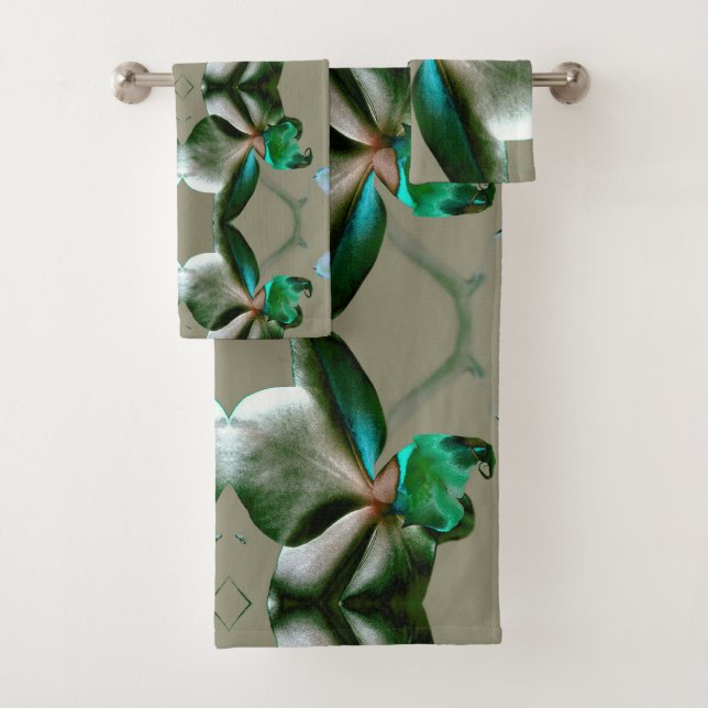 Blume in Blau, Grün und Grau Badhandtuch Set (Insitu)