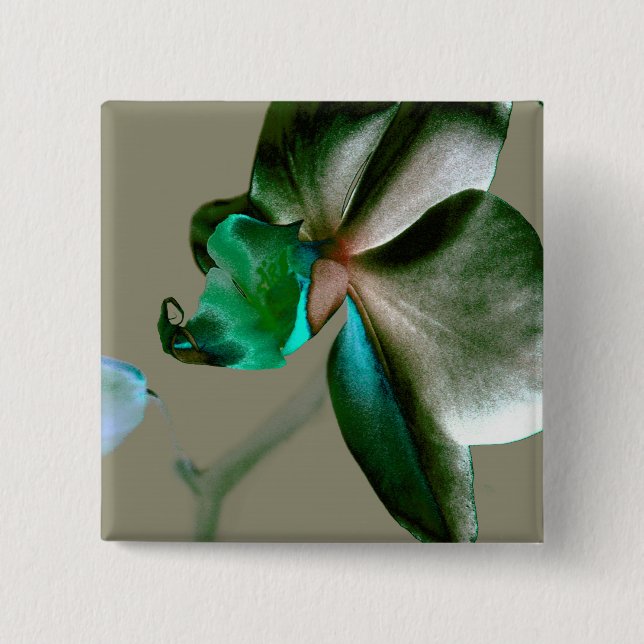 Blume in Blau, Grün und Grau Button (Vorderseite)