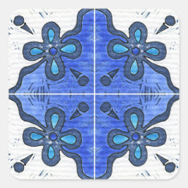 Blume in Blau Inspiriert von portugiesischer Azule Quadratischer Aufkleber
