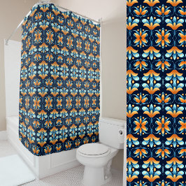 Blume in blau-orange Art Déco Duschvorhang