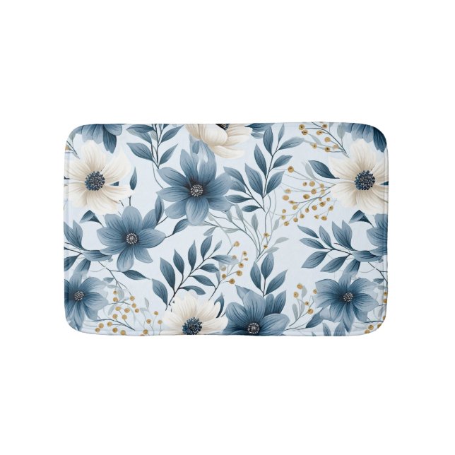 Blume in Blau und Beige Badematte (Vorderseite)