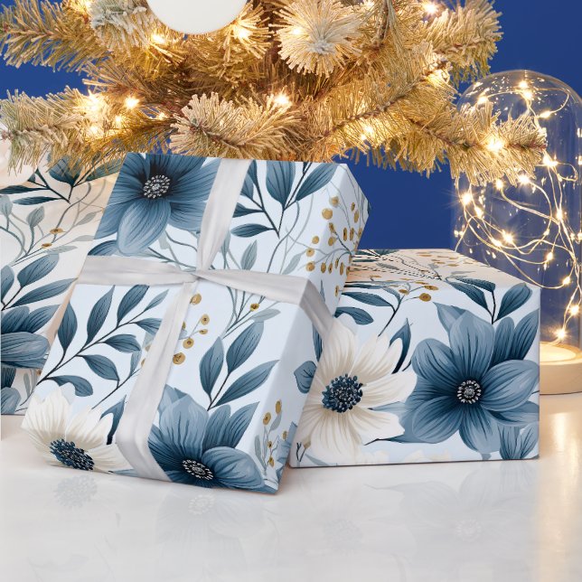 Blume in Blau und Beige Geschenkpapier (Feiertage)