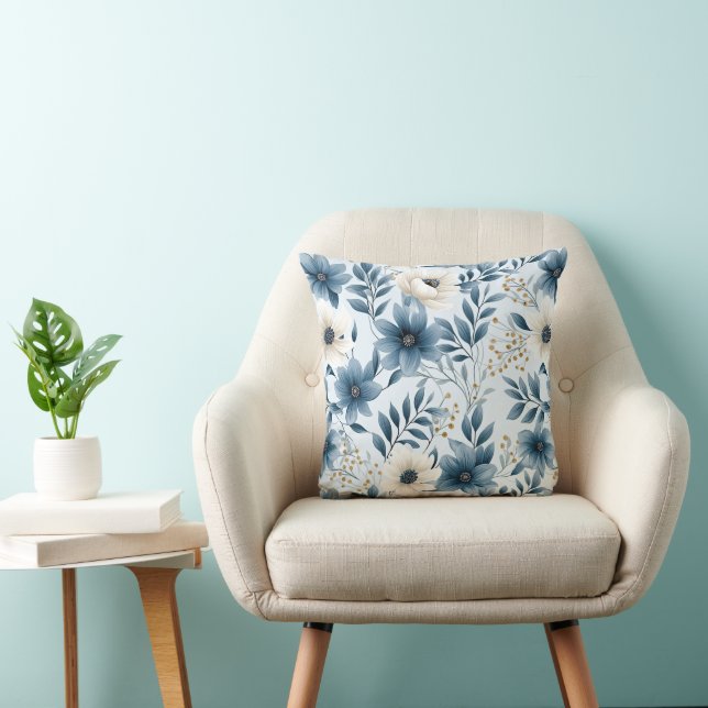 Blume in Blau und Beige Kissen (Stuhl )