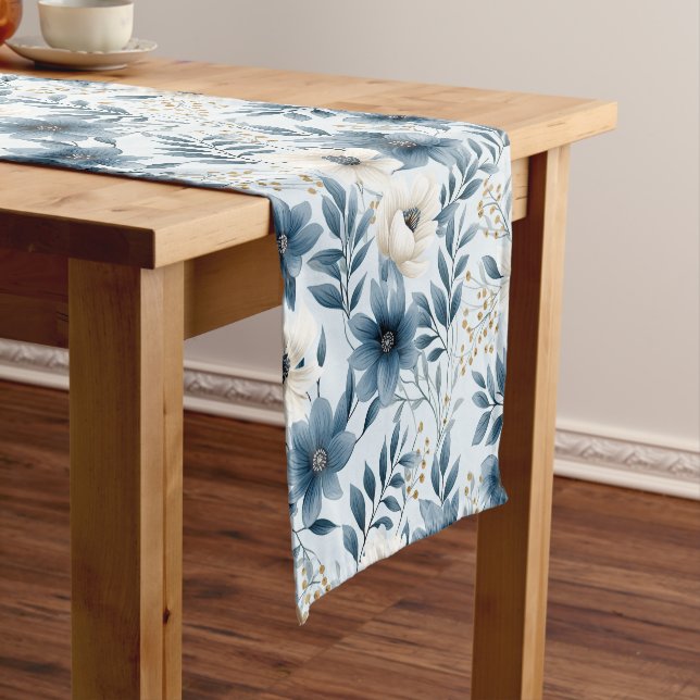 Blume in Blau und Beige Kurzer Tischläufer (Beispiel)