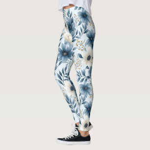Blume in Blau und Beige Leggings