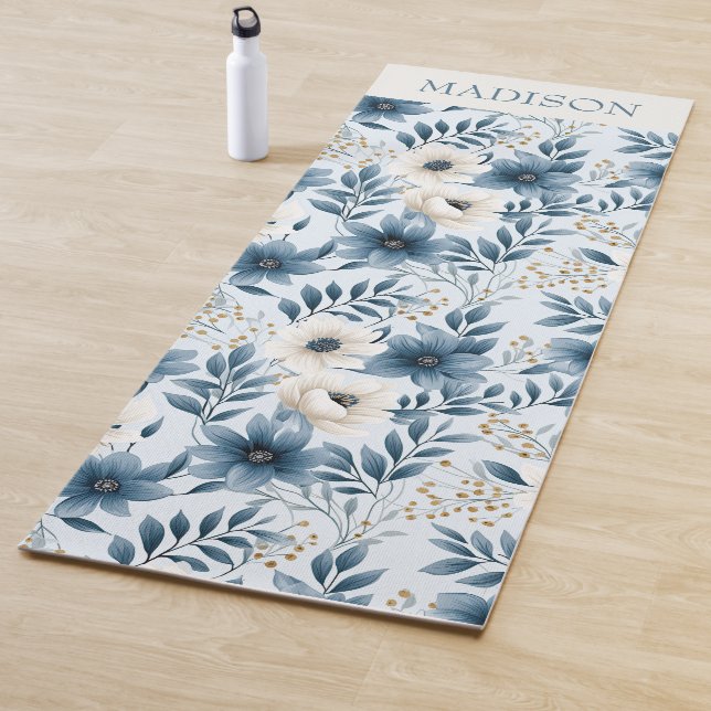 Blume in Blau und Beige Yogamatte (Beispiel)