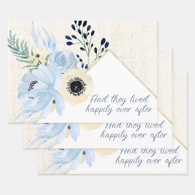 Blume in Blau und Creme Geschenkpapier Set (Set)