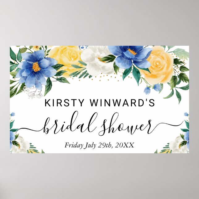 Blume in Blau und Gelb - Boho - Brautparty Willkom Poster (Vorne)