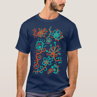 Blume in Blau und Orange T-Shirt