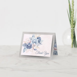 Blume in Blau und Rosa auf Pink & Gray Wedding Dankeskarte