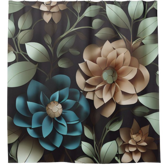 Blume in Blau und Rosa Duschvorhang (Vorderseite)
