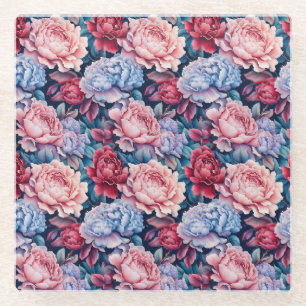 Blume in Blau und Rosa Glasuntersetzer