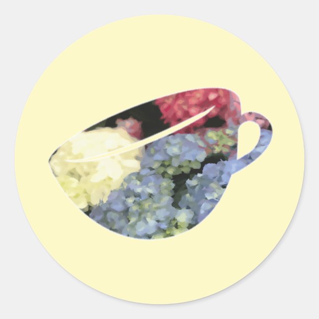 Blume in Blau und Rosa Hydrangea Malerei Runder Aufkleber (Vorderseite)