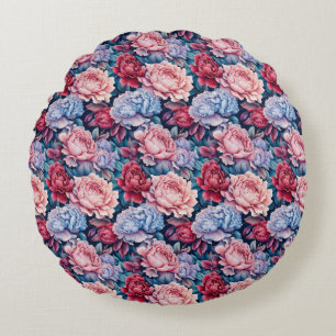 Blume in Blau und Rosa Rundes Kissen