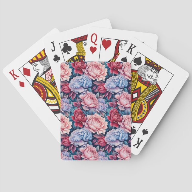 Blume in Blau und Rosa Spielkarten (Rückseite)