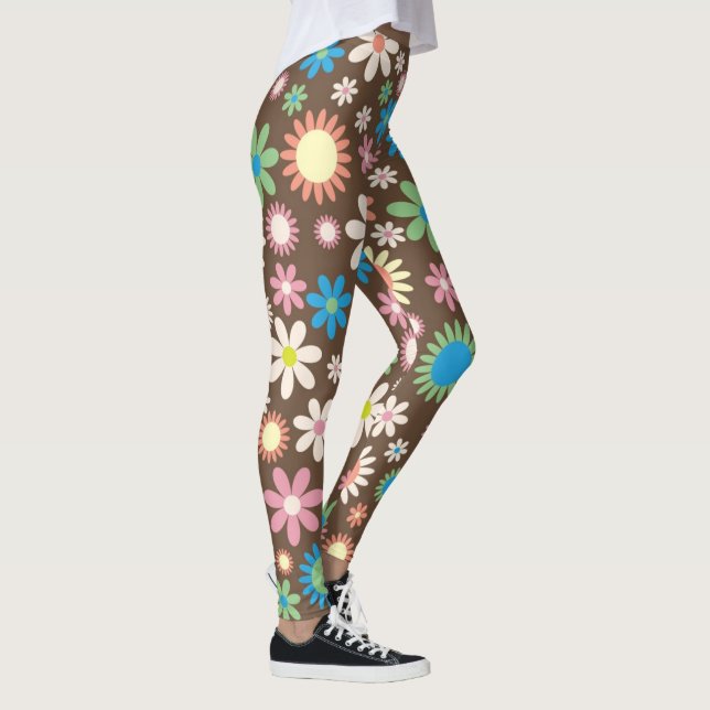 Blume in Braun, Rosa und Blau, Retro-Leggings Leggings (Rechts)
