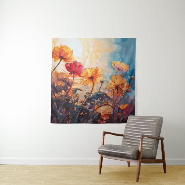 Blume in der Aquarellmalerei der Morgensonne Wandteppich (Beispiel)